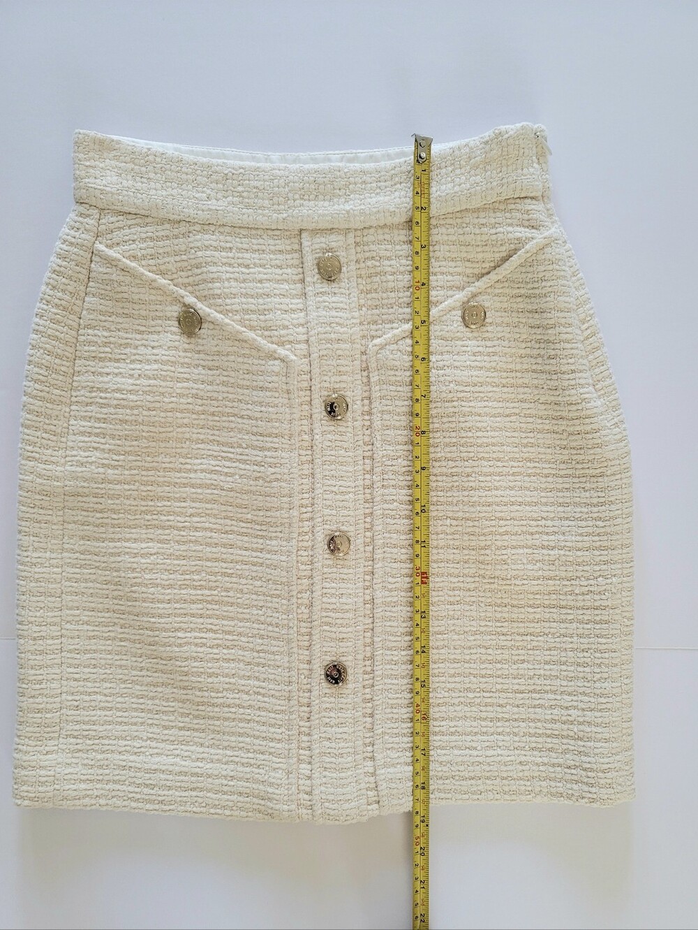 Maje Jill Button Front Bouclé Look Skirt Cream 36 Parisian Classic Chic - Picture 6 of 9